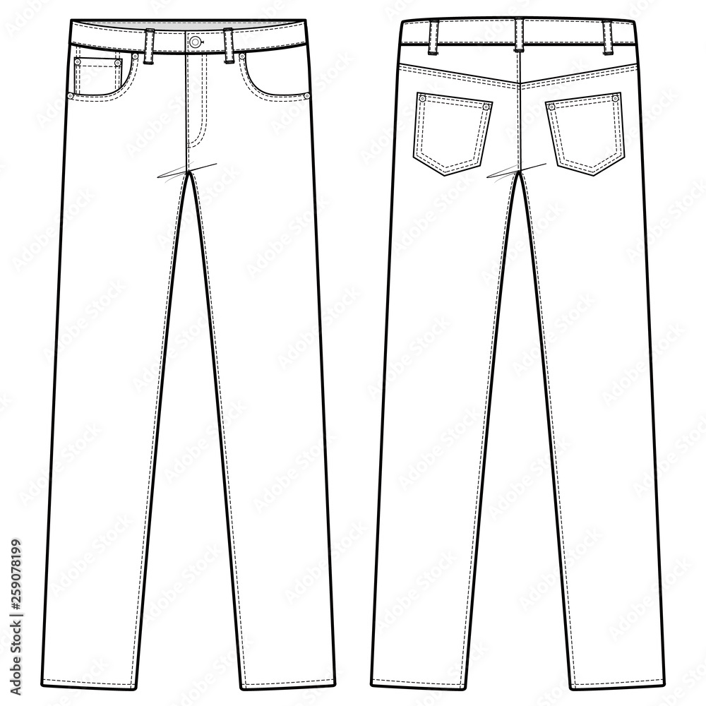 PANTS JEANS fashion flat sketch template Stock Vector | Adobe Stock