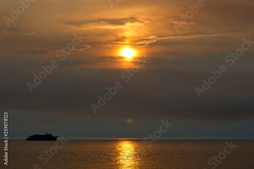 Orange summer sunset on Lake Baikal