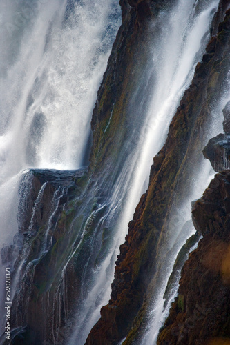 Detail of falling water Victoria Falls. Close-up. Mosi-oa-Tunya National park. and World Heritage Site. Africa. Zambiya. Zimbabwe. photo