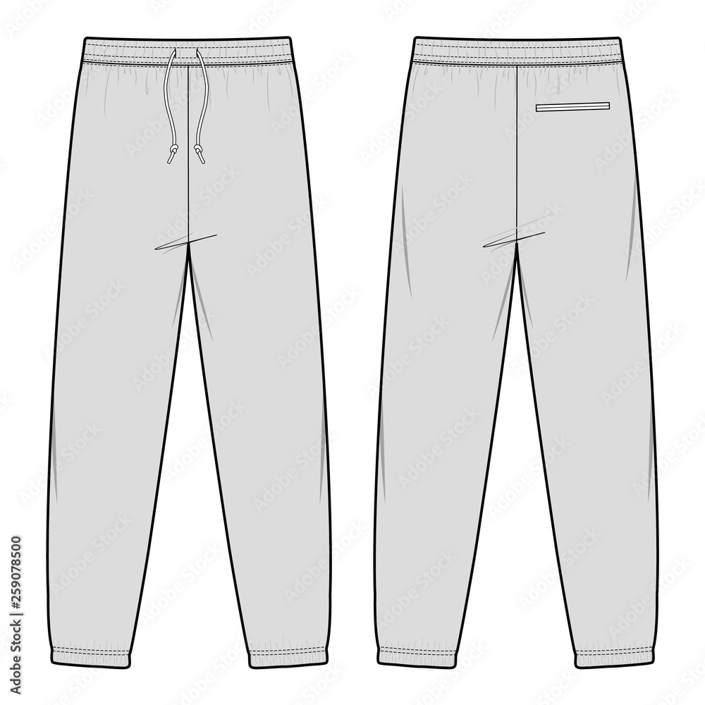 SWEAT PANTS fashion flat sketch template Stock Vector | Adobe Stock