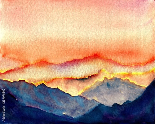 original watercolor mountains painting
