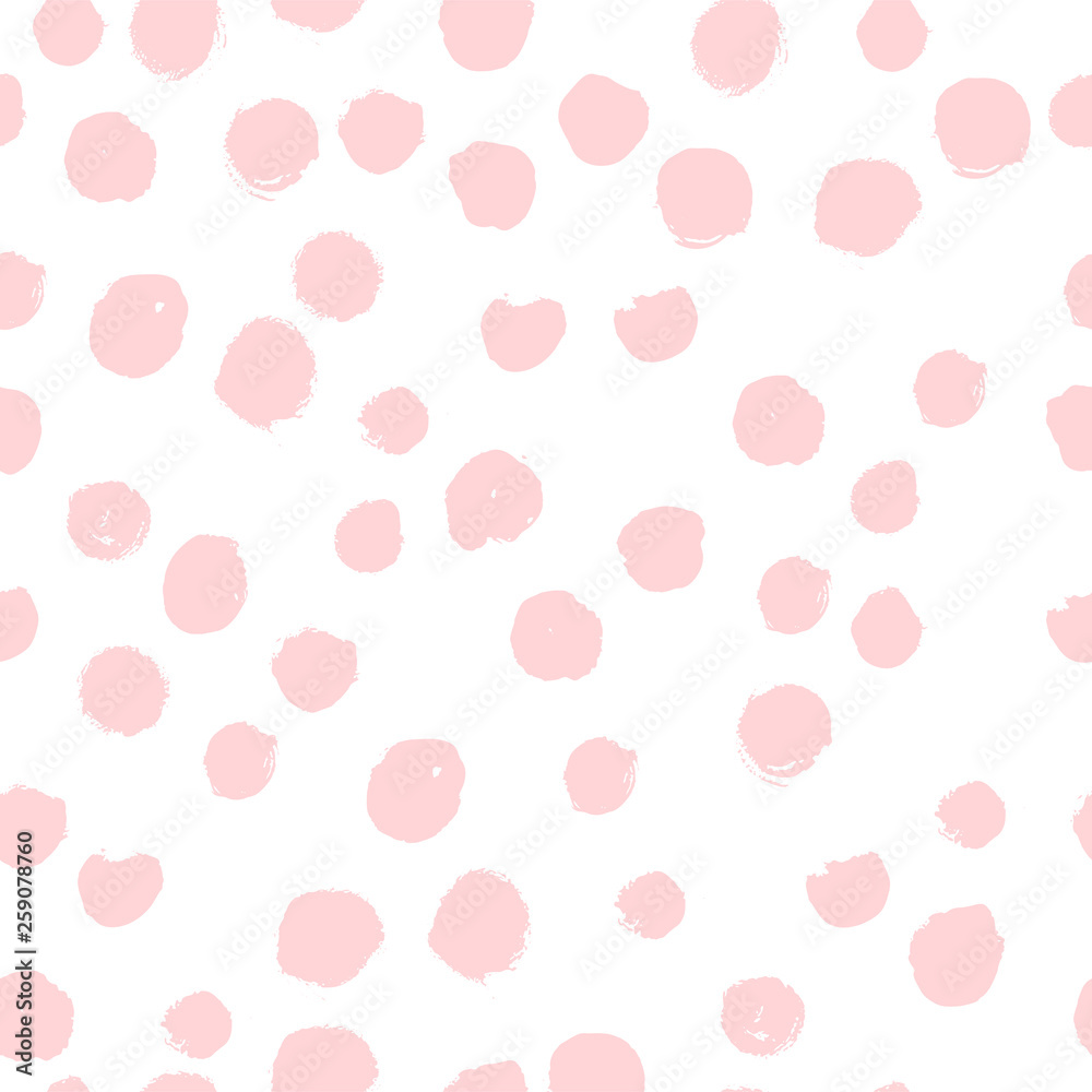 Vector flat seamless background with pink hand drawn decorative paint drop elements isolated on white background. Good for holiday cards, invitations, packaging design, nursery, prints etc.