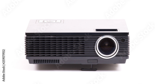 Black home cinema projector, isolated on white