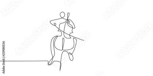 continuous line drawing of someone playing classical music instruments.
