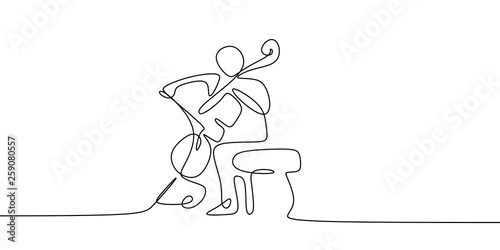 continuous line drawing of someone playing classical music instruments.