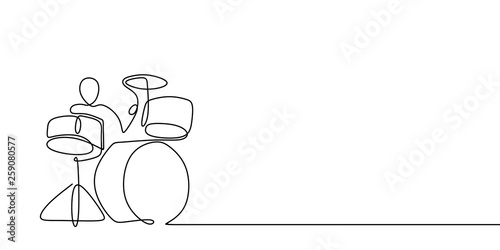 continuous line drawing of men playing musical drum instruments.