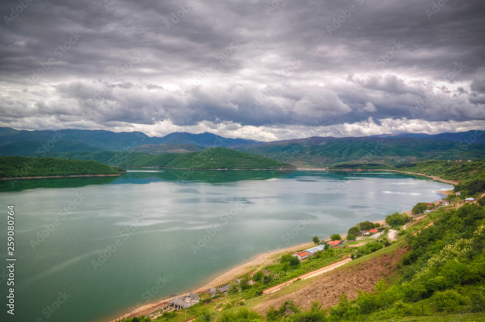 Aerial panoramic view to lake Debar, North Macedonia