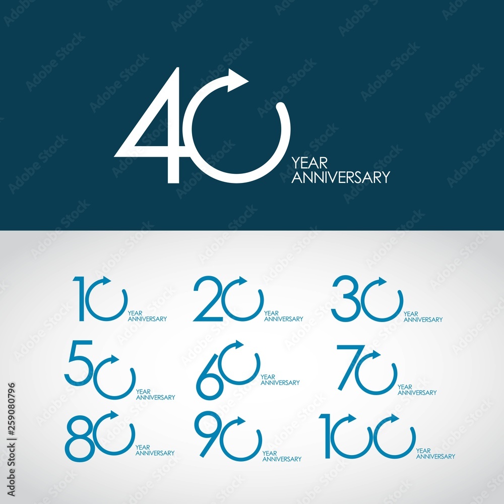 Naklejka premium 40 Year Anniversary Set 10 20 30 50 60 70 80 90 Vector Template Design Illustration