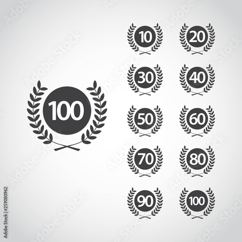 100 Year Anniversary Set 10 20 30 40 50 60 70 80 90 Vector Template Design Illustration