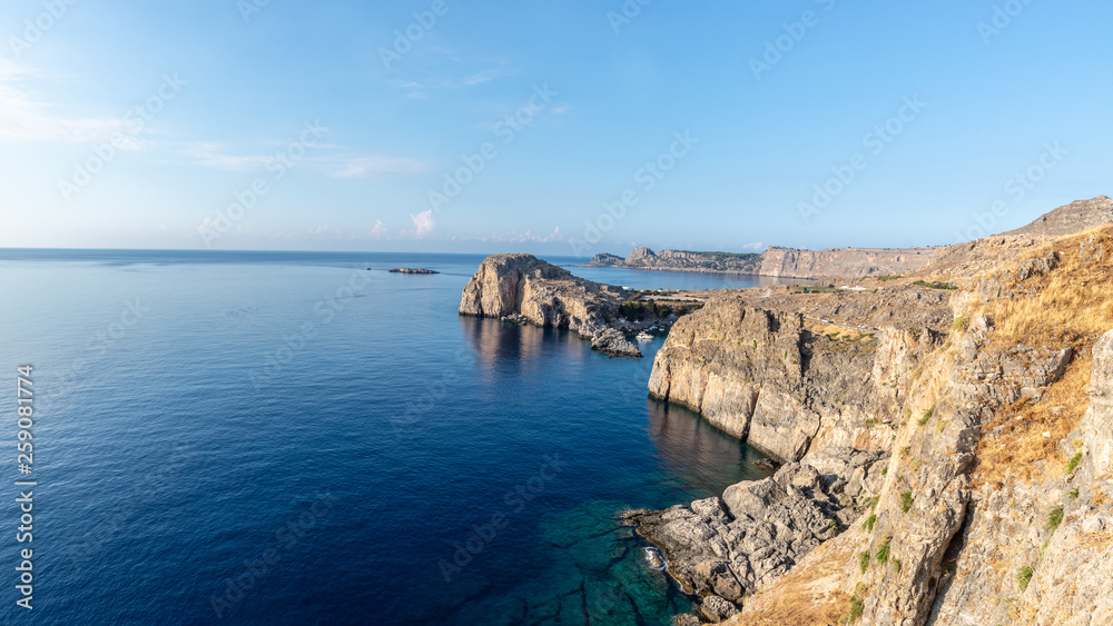 Rocky cliffs of the island of Rhodes