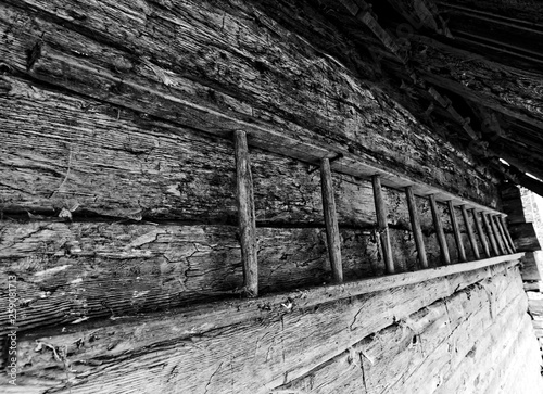 old cottage hut ladder black and white