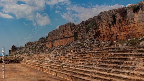 Ruins of stadium at ancient Lycian town Tlos, Mugla province, Turkey, selective focus