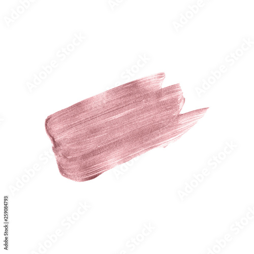 Rose gold brush stroke hand drawn. Watercolor patch vector in pink gold color isolated on white background.