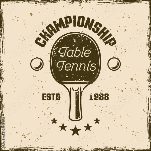 Table tennis championship vintage vector emblem