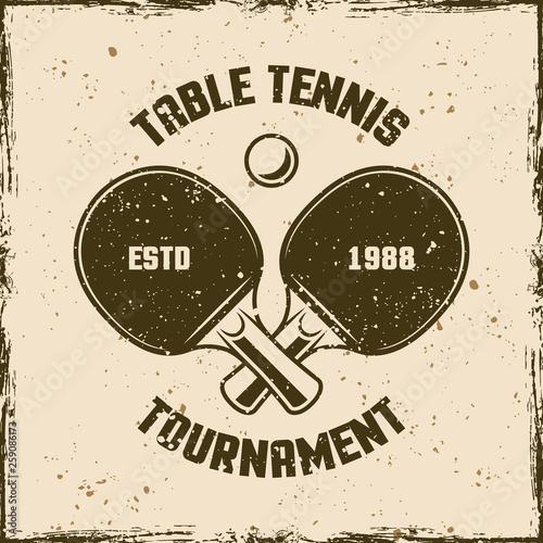 Table tennis or ping pong vintage vector emblem