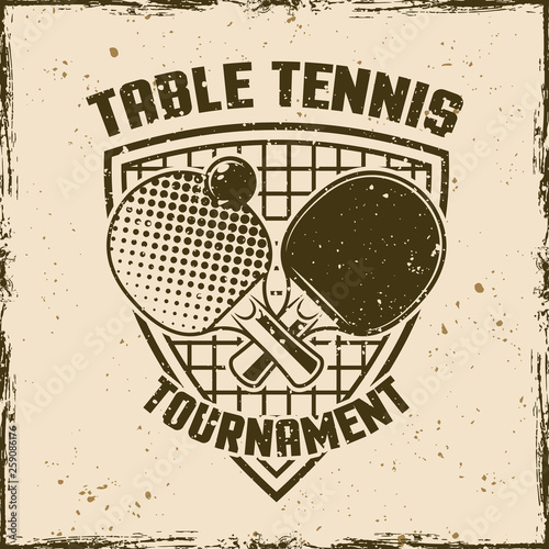 Ping pong or table tennis vintage vector emblem