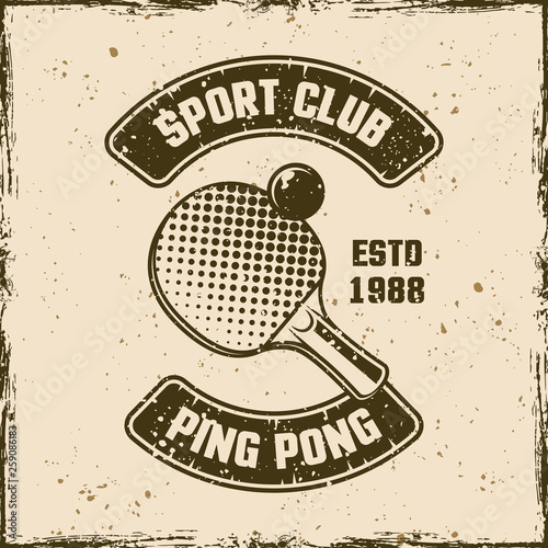 Ping pong sport club vintage vector emblem