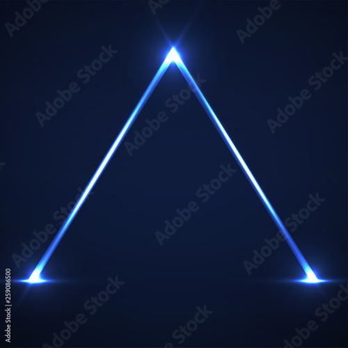 Abstract neon pyramid with glowing lines. Vector design element