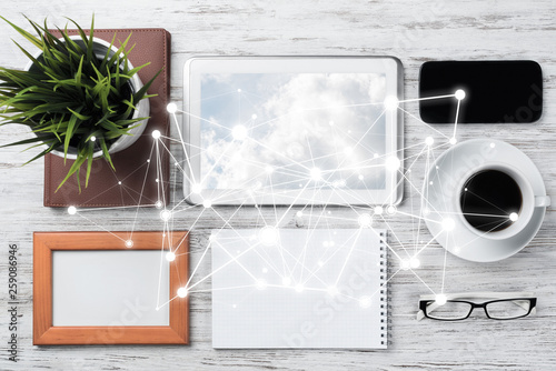 Social communication and global networking concept photo