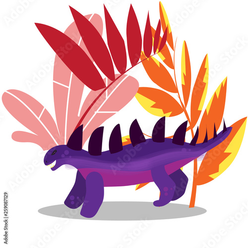Fantastic landscape with fantastic prehistoric animals, extinct dinosaurs, vector illustration