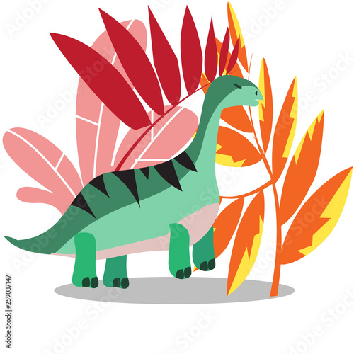 Fantastic landscape with fantastic prehistoric animals, extinct dinosaurs, vector illustration