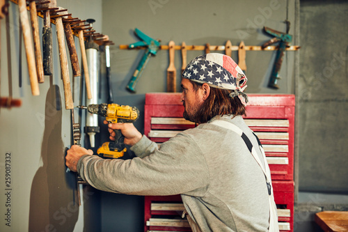 Rebuilding a garage in  a retro vintage style. photo