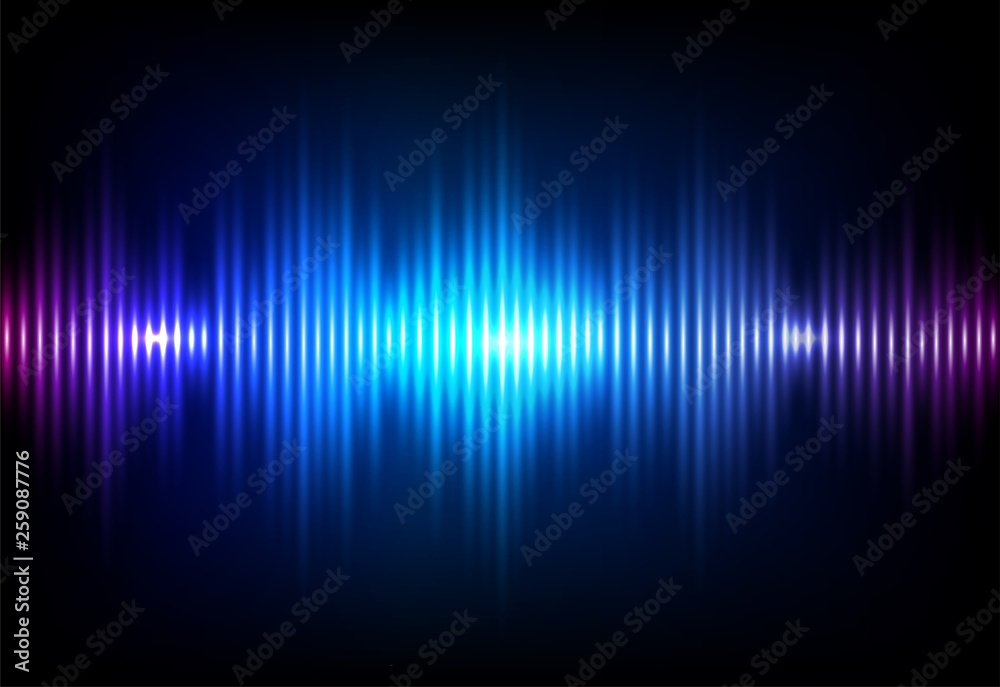 Wave sound neon vector background. Music flow soundwave design, light bright blue elements isolated on dark backdrop. Radio beat frequency consist of lines Wave sound neon vector background. Music flow soundwave design, light bright blue elements isolated on dark backdrop. Radio beat frequency consist of lines