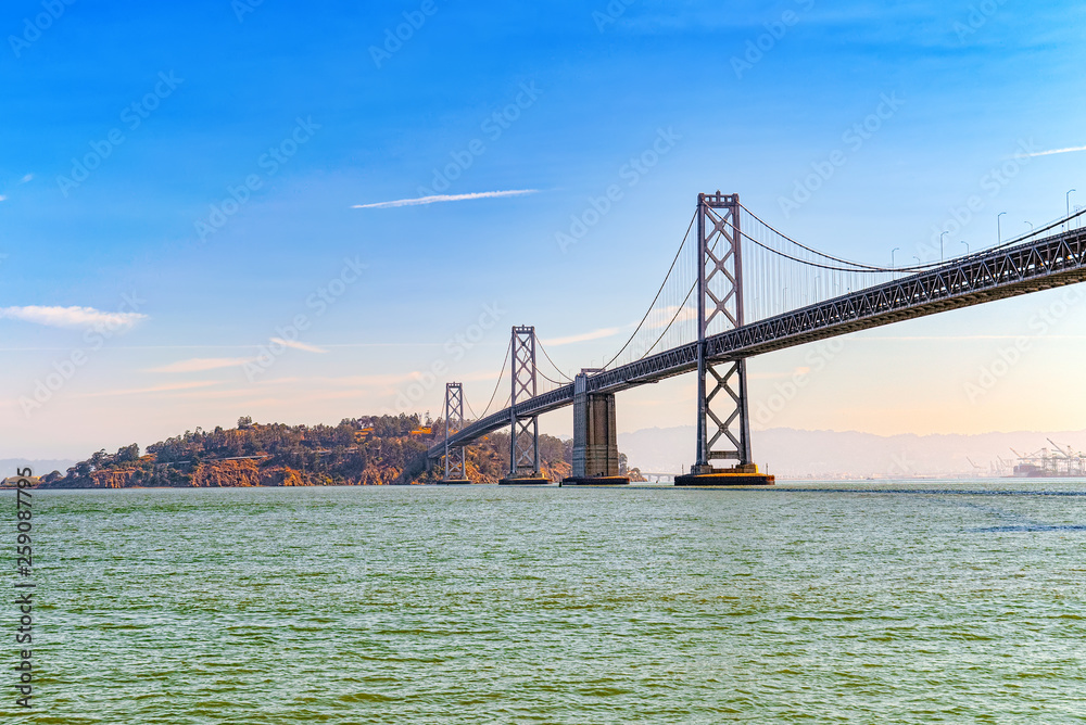 Oakland Bay Bridge. Ocean Quay in the north of San Francisco.
