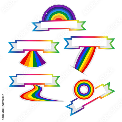 Set of rainbow ribbon colorful stickers