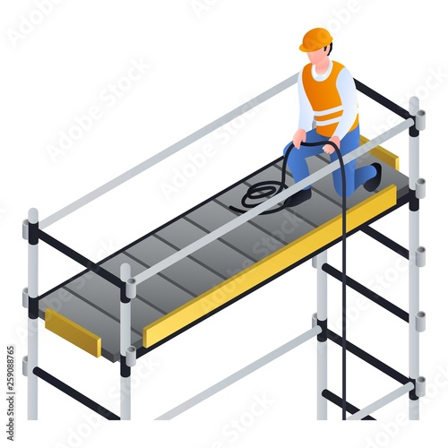 Worker on scaffold icon. Isometric of worker on scaffold vector icon for web design isolated on white background