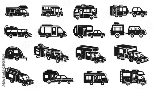 Motorhome icons set. Simple set of motorhome vector icons for web design on white background