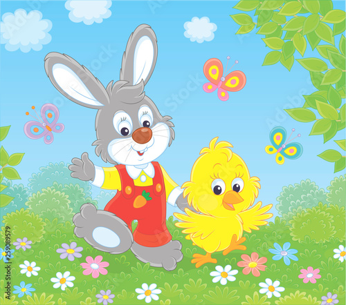 Little grey bunny and his f...