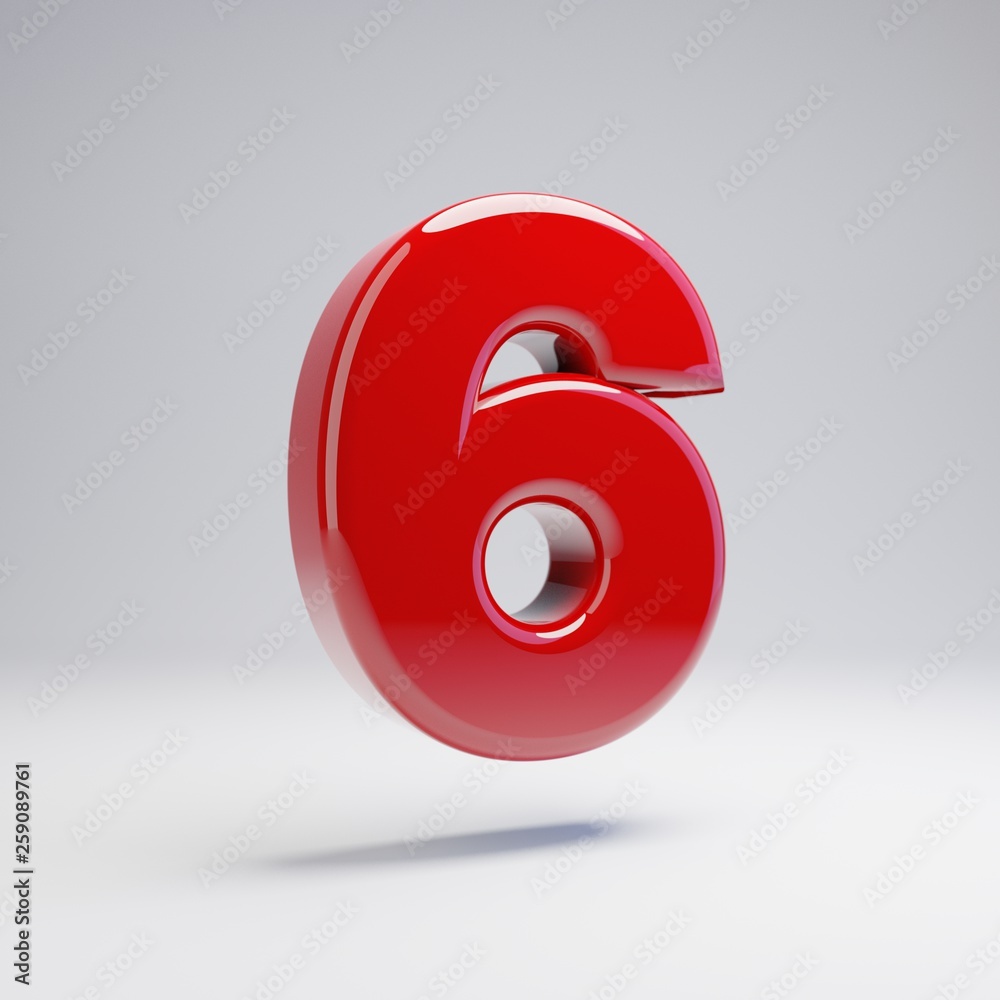 Volumetric glossy red number 6 isolated on white background. Volumetric glossy red number 6 isolated on white background.