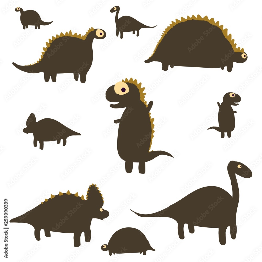 Obraz premium Childish hand drawn dino set. Creative vector
