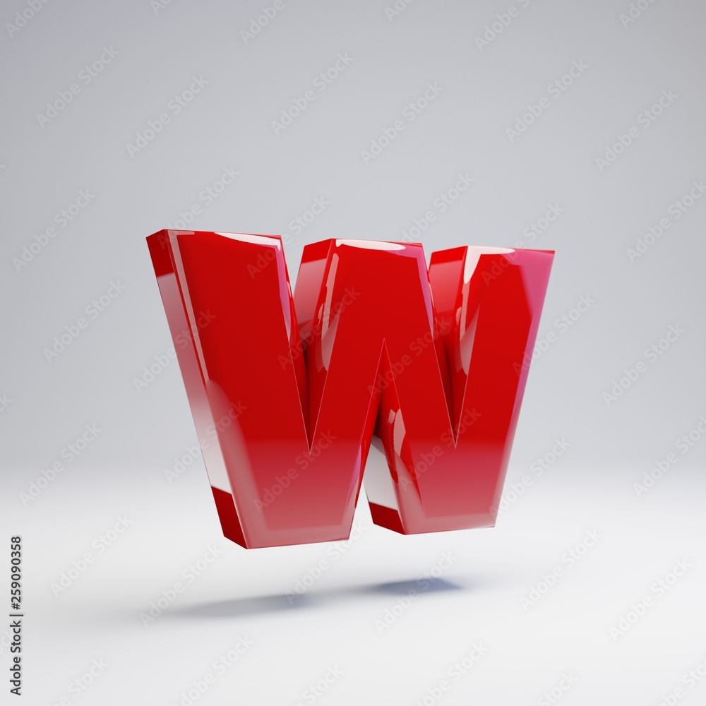 Volumetric glossy red lowercase letter W isolated on white background. Volumetric glossy red lowercase letter W isolated on white background.
