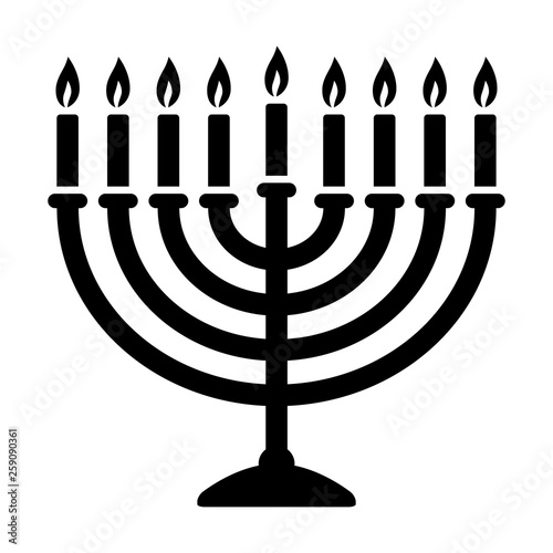 Hanukkah menorah candelabrum with nine lit candles flat vector icon for holiday apps and websites photo