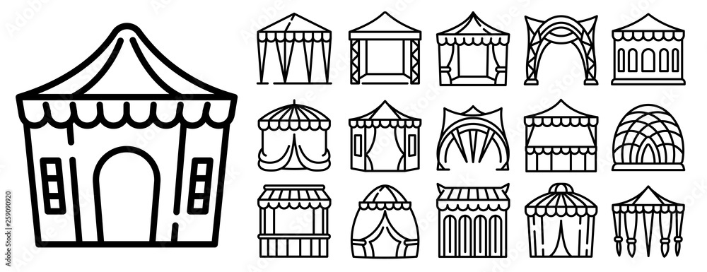 Canopy icons set. Outline set of canopy vector icons for web design isolated on white background