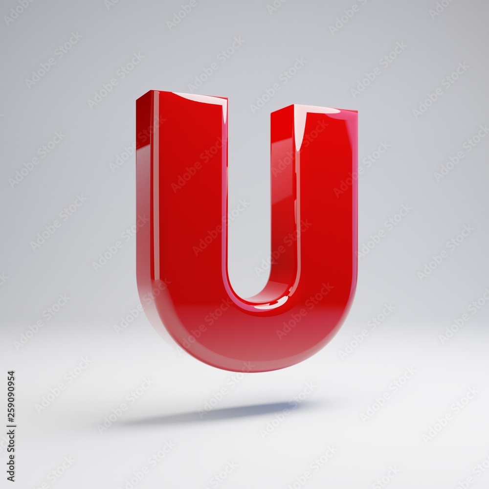 Volumetric glossy red uppercase letter U isolated on white background. Volumetric glossy red uppercase letter U isolated on white background.