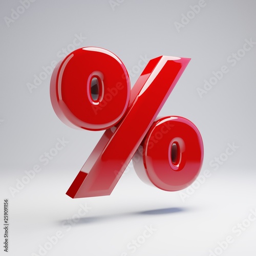 Volumetric glossy red percent symbol isolated on white background. photo