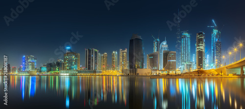 Photography Panoramic view of Dubai Business bay, UAE