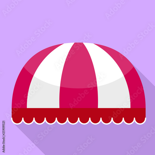 Red striped round awning icon. Flat illustration of red striped round awning vector icon for web design