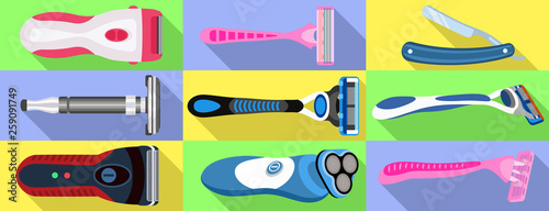 Shaver icons set. Flat set of shaver vector icons for web design