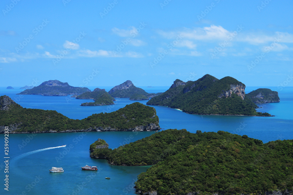 Beautiful viewpoint of Ang Thong Islands in Thailand.
