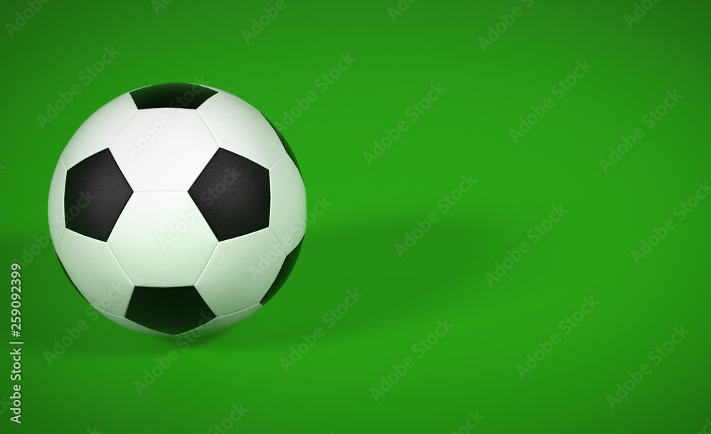 Soccer ball on green background. 3d rendering illustration