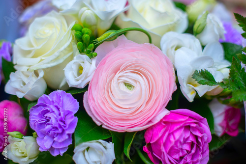 bouquet of ranunculus and roses