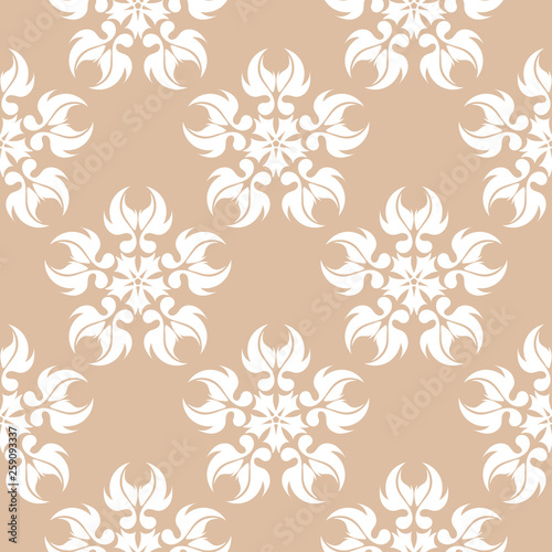 Floral seamless white pattern on beige background