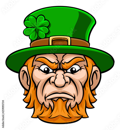 Leprechaun tough cartoon St Patricks Day character or sports mascot