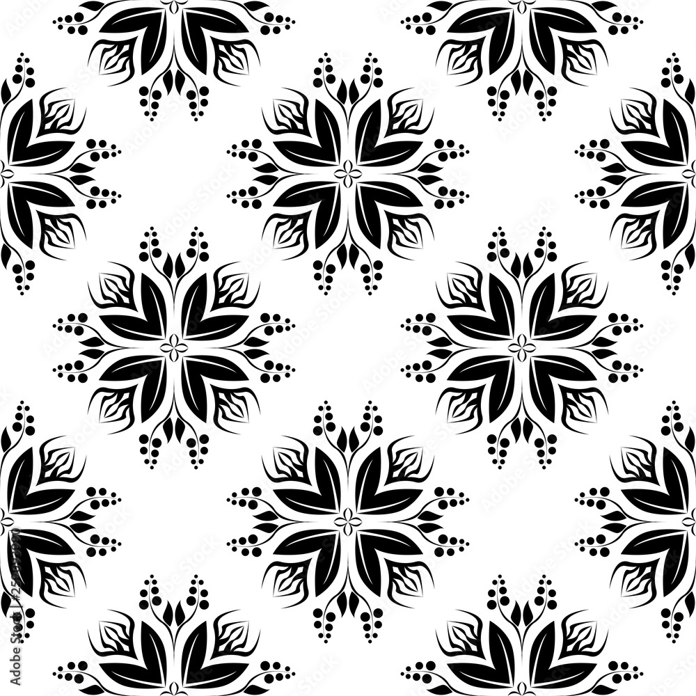 Seamless background with floral black and white monochrome decorative pattern Seamless background with floral black and white monochrome decorative pattern