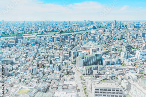 Photography panoramic modern city skyline mix sketch effect