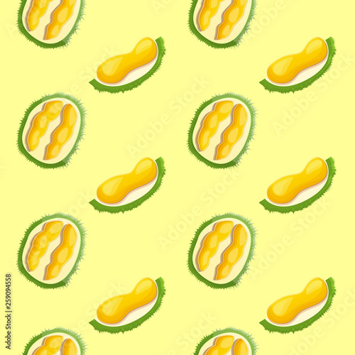 Fototapeta Naklejka Na Ścianę i Meble -  Exotic durian pattern. Cartoon illustration of exotic durian vector pattern for web design
